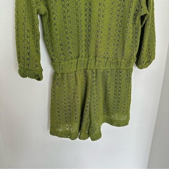 Free People Ryan Knit Crochet Romper Green One Piece Size XS Women’s Collared - Picture 9 of 11